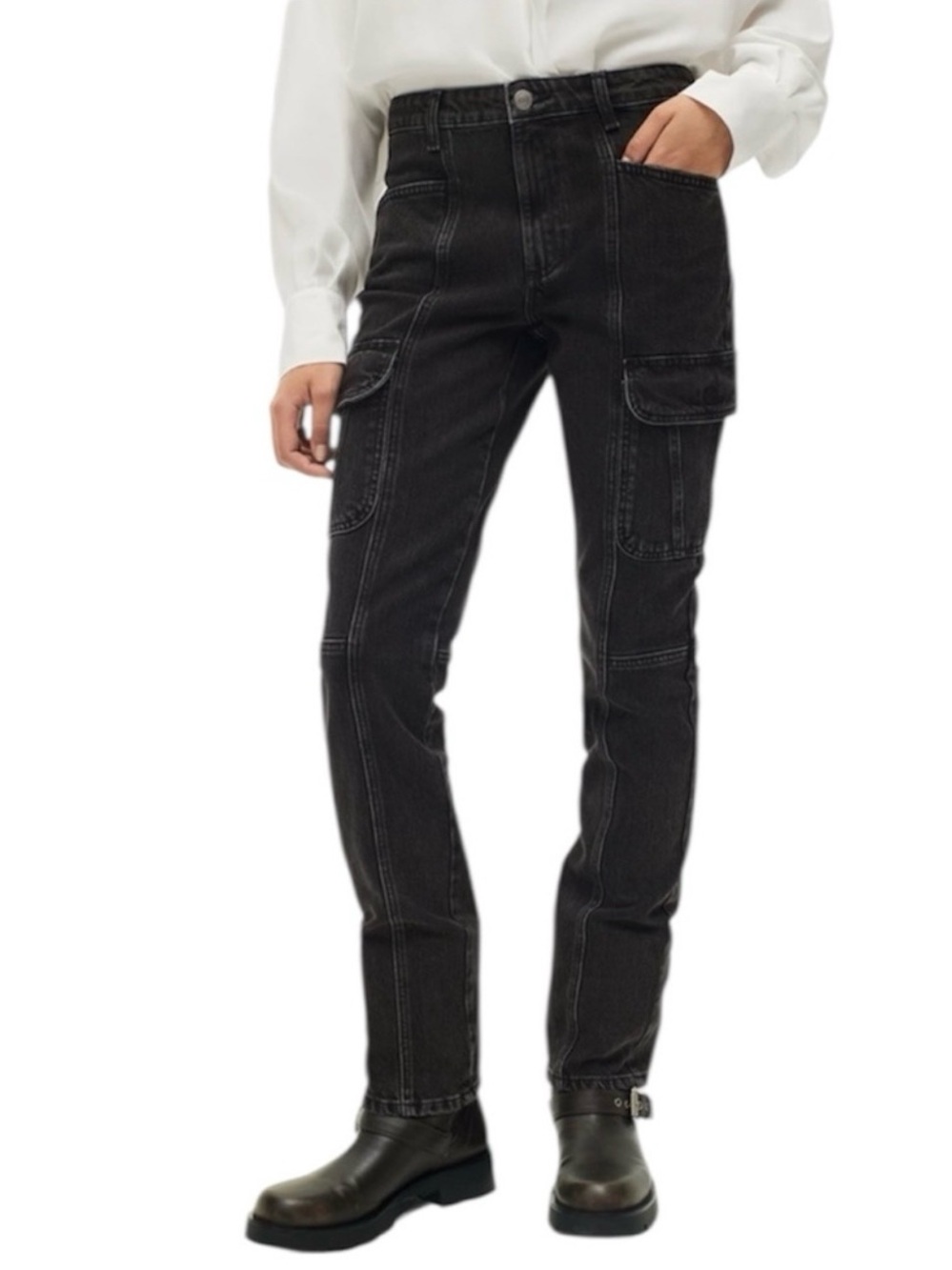 Like New Zara The Slim Cargo Jeans, Black Wash, Women’s 0